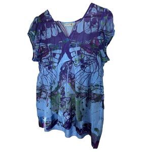 Unity World Wear Blue Purple Sheer Butterfly Fairy Puff Sleeve‎ V Neck Pixie  L